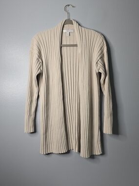 MaxMara Leisure Cream Ribbed Open-Front Long Cardigan